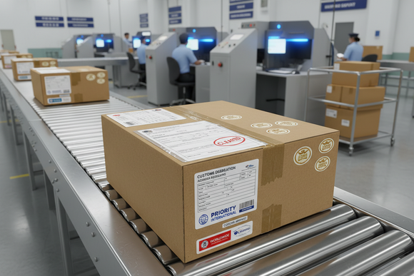 a box being shipped - possibly through Customs